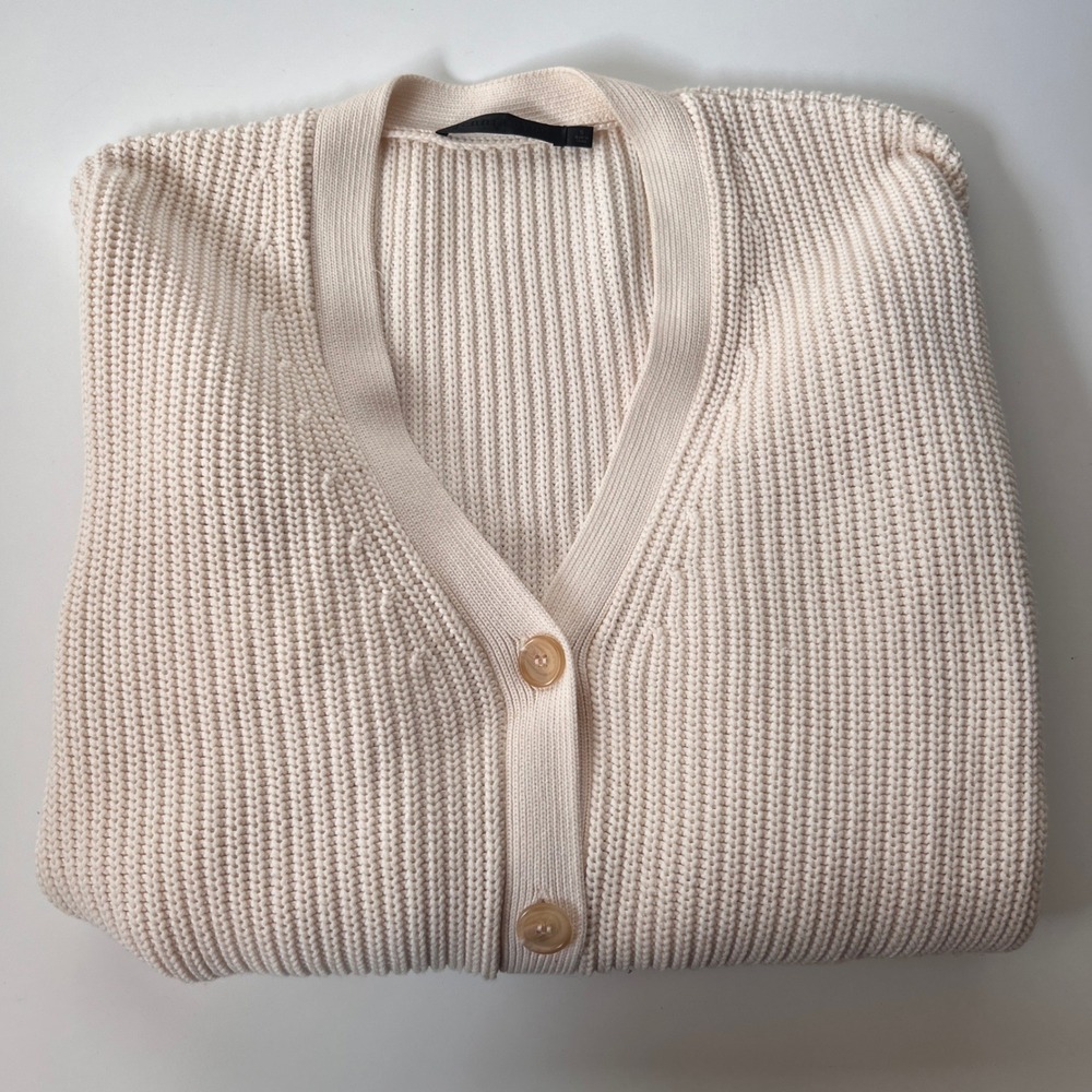 Jenni Kayne Cocoon Cardigan Cream Organic Cotton Ribbed Knit Sweater Size Small - Picture 2 of 9